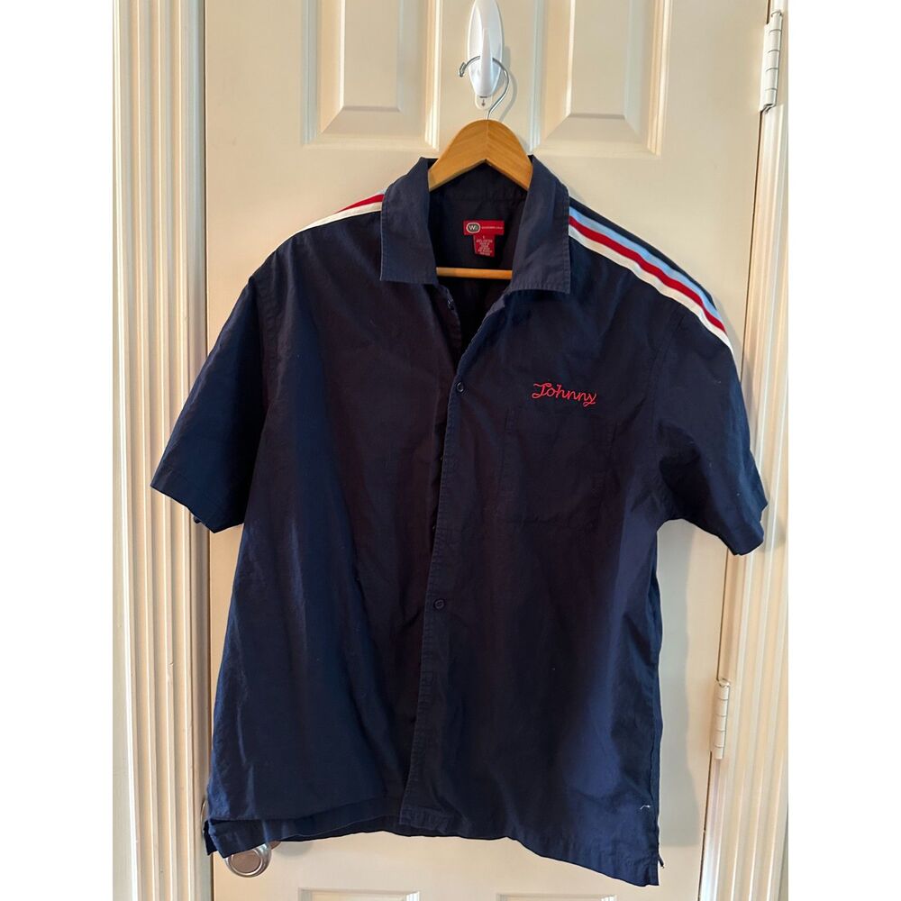 Whispering Smith Men's Bowling Shirt - Navy Blue - Size Large - Embroidered "Joh
